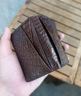 #ad Genuine Brown Crocodile Men RFID Blocking Leather Credit Card Holder Wallet $40.00