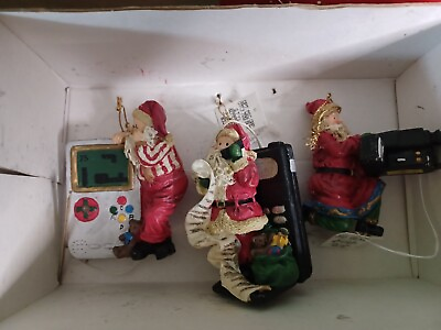 #ad 3 Santa Ornaments with Old School Cellphone Movie Camera amp; Handheld Gameboy $10.60
