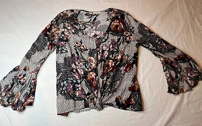 #ad Oddy Blouse Women#x27;s Medium Floral Long Sleeve Casual Multicolor Comfy $14.00