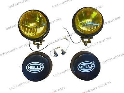 #ad Pair Hella Round Fog Lamp Yellow Glass Cover With H3 12V 55 Bulb Universal $46.45