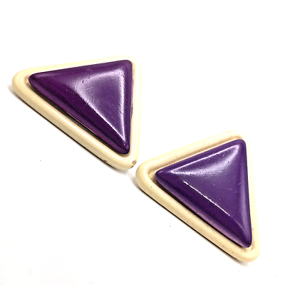 #ad Vintage 1980s Large Purple Memphis Triangle Earrings Geometric Acrylic Quirky $25.00