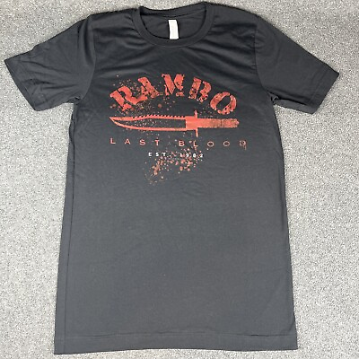 #ad Men#x27;s Rambo Last Blood T Shirt Black Red Knife Est. 1982 80#x27;s Movie Promo Size S $16.29
