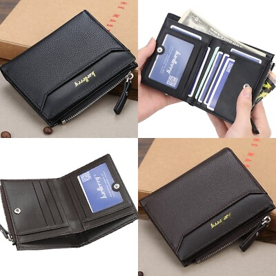 #ad Mens RFID Leather Wallet Small Zipper Bifold Slim Wallet Credit Card ID Holder $8.98