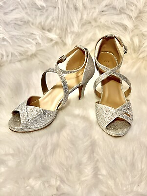 #ad Delicacy Heels Size 7 womens shoes Silver bling Open Toe Sparkle NEW Kitten Heel $40.00