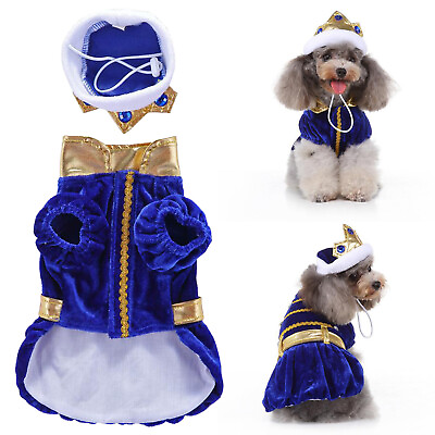 #ad Blue Tunic Gold Crown Pet Clothing Dog Clothing Spring And Summer Cat Clothing $16.34