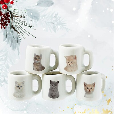 #ad Dollhouse Miniatures Ceramic Mugs Handmade Cat Lovers Tiny Kitchen Decor Set 5Pc $19.99