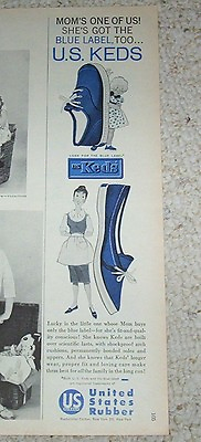 #ad 1960 vintage ad KEDS kids ladies shoes cute art United States Rubber PRINT AD $6.99