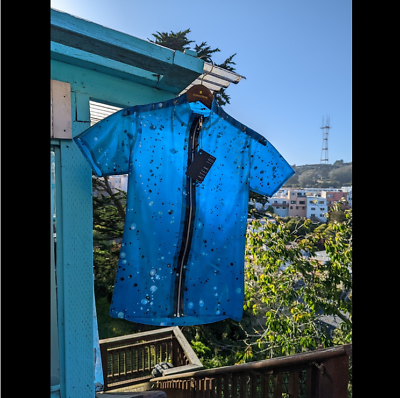 #ad RARE Latex101 Marbled Latex Short Sleeve Shirt Full Zip Translucent Blue Sz S $225.00
