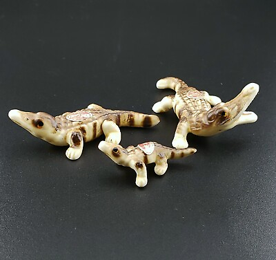 #ad Vintage Bone China Alligators Family Miniature Figurines Japan $12.95