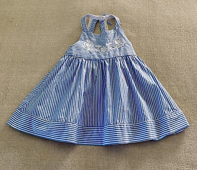 #ad Cynthia Rowley Girls 3T Sun Dress Blue White Striped Embroidered 100% Cotton $14.00