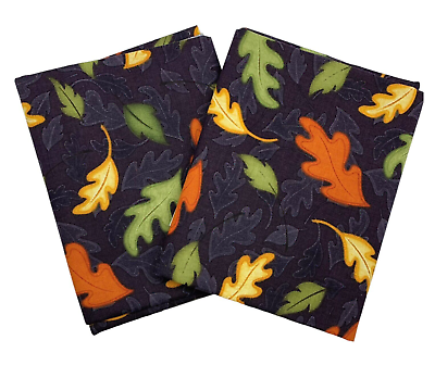 #ad 2 Harvest Fare FQ Fabric Deep Dark Purple Background Orange Green Yellow Leaves $6.50