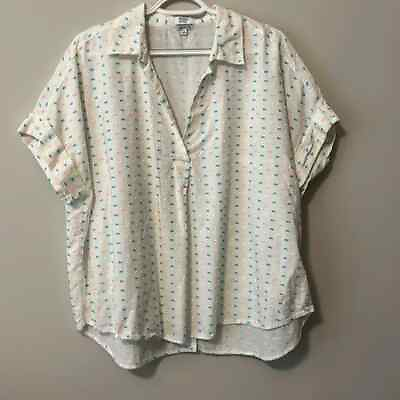 #ad Crown amp; Ivy XL Popover Fit Top cotton white multi colored dotted Swiss fabric $25.00