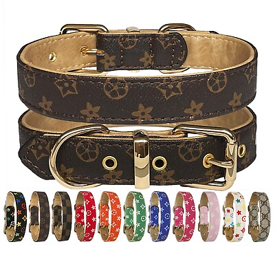 Luxury Leather Designer Dog Collar In XS S M L XL Optional Leash Available $15.99