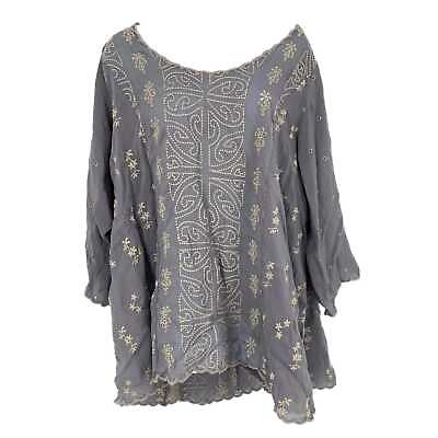 #ad Johnny Was Gray Classic Printed Blouse Versatile amp; Chic $65.00