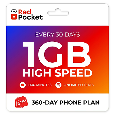 #ad $8.25 Mo Red Pocket Prepaid Wireless Phone PlanKit:1000 Talk Unlimited Text 1GB $99.00