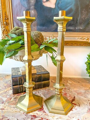 #ad Antique Church Candelsticks Pair Heavy Brass Altar Sticks $799.00