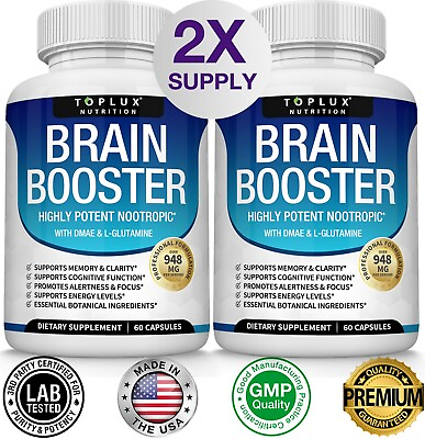 #ad Brain Health Memory Booster 2 PACK Focus Function Clarity Nootropic Supplement $24.97