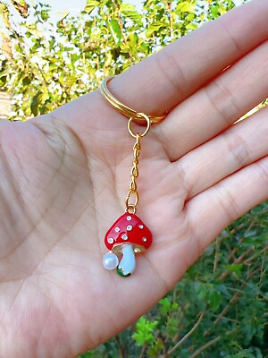 #ad Mushroom Keychain Red Mushroom With Pearl Keychain Gold $8.99