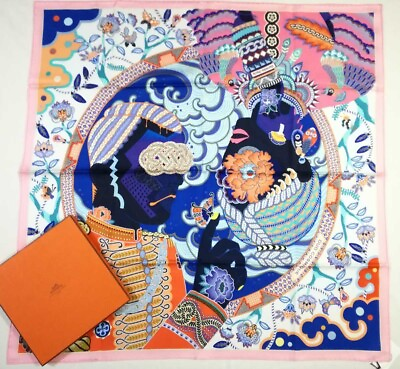 #ad Hermes Women#x27;s Silk Scarf Carre 90 DUO COSMIQUE Multicolor Pink Blue France $498.00