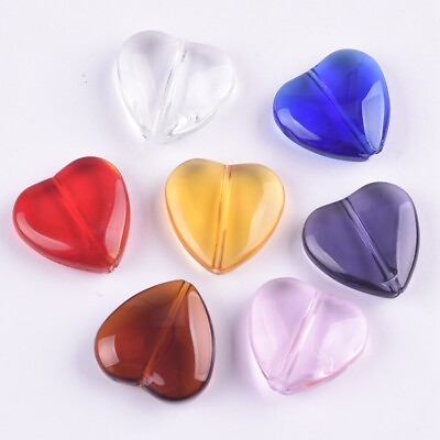#ad 10pcs Heart Shape 20mm Glossy Crystal Glass Loose Beads for Jewelry Making $3.99