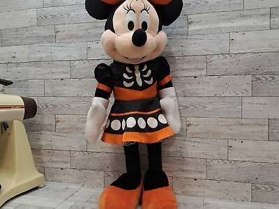 #ad Disney Halloween Minnie Mouse Plush STANDING Greeter Orange Blk Skeleton Outfit $19.95
