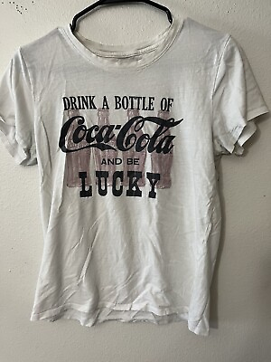 #ad Lucky Brand Womens T Shirt Coca Cola White Short Sleeve Cotton Blend Sz Small $12.00