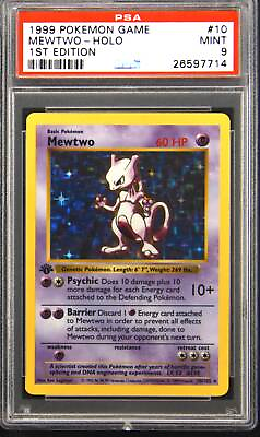 #ad 1999 Base Set 10 Mewtwo 1st Edition Holo Rare Pokemon TCG Card PSA 9 $1975.00