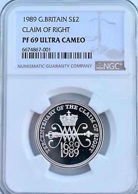 #ad 1989 £2 Silver Claim Of Right NGC PF69 Proof Two Pound Great Britain GBP 58.00