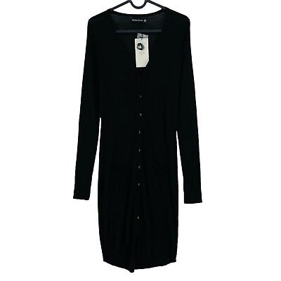 #ad BERSHKA Black V Neck Long Cardigan Sweater Size S $9.42