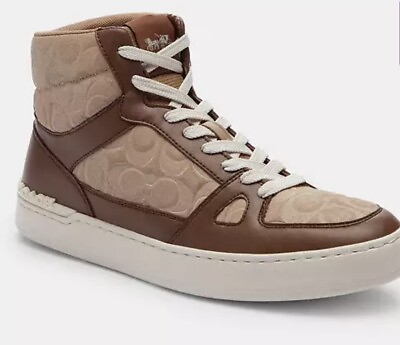 #ad New Authentic Coach Mens Taupe Clip Court High Top Sneaker In Signature Sz 11 $200.00