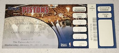 #ad Charlotte Bobcats Detroit Pistons 1 10 07 Palace Auburn Hills NBA Ticket Stub $18.74