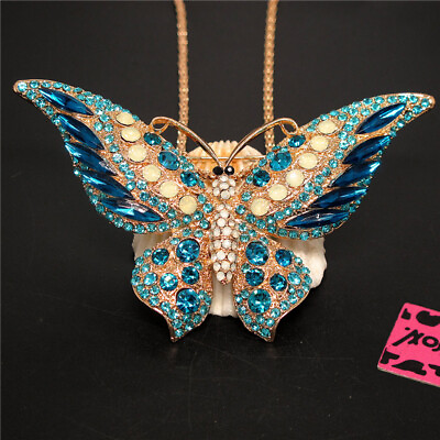 #ad New AB Lovely Blue Rhinestone Butterfly Pendant Fashion Women Chain Necklace $3.95