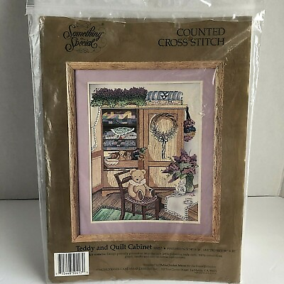 #ad Candamar Designs Counted Cross Stitch Kit Teddy And Quilt Cabinet 1988 Vintage $18.74