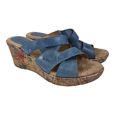 #ad BOC Born Concept Leather Slide Wedge Sandals Blue Floral Size 7 $29.00