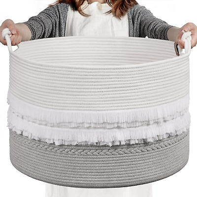 #ad Extra Large Rope Basket for Toys Grey Blanket Basket for Living Room Entryway $38.99