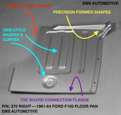 #ad 1961 1964 FORD F100 FLOOR PAN 2WD BY EMS AUTO 61 62 63 64 #370 Right Only $144.00