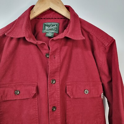 #ad Woolrich Chamois Flannel Shirt Mens Red Pockets Long Sleeve Heavyweight Sz M $19.90