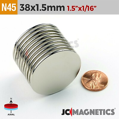 #ad 38mm x 1.5mm 1.5quot;x1 16quot; N45 Super Strong Round Disc Rare Earth Neodymium Magnet $84.00