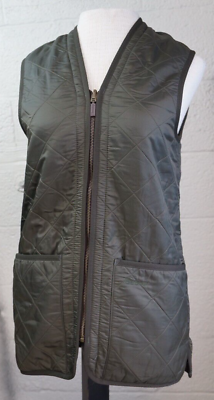 #ad Barbour Brown Quilted Zip Up V Neck Cozy Vest Front Pocket Fleece Betty Liner XS $75.00