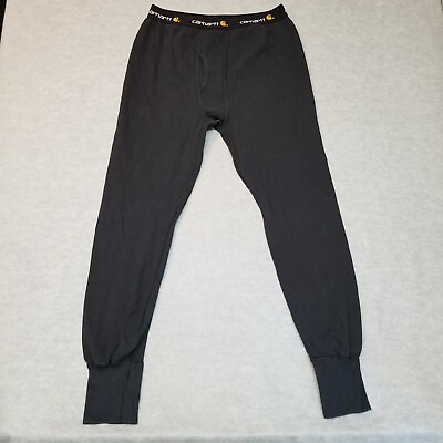 #ad Carhartt Thermal Long John Base Layer Pants Men XL Black Logo 100% Cotton $16.99