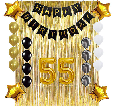 #ad 55th Birthday Gold amp; Black Balloon Party Decoration Supplies Banner Background $12.00