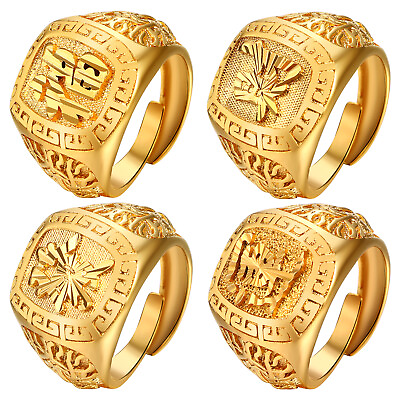 #ad 3 4pcs 24K Yellow Gold Plated Kanji Rich Luck Wealth Wedding Ring Set for Men $12.99