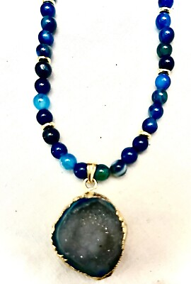 #ad Beautiful Genuine Blue Agate Bead Necklace $23.00