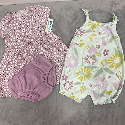 #ad Carters Girl Outfits 3 Piece Set Romper Dress Bloomers Spring Summer Size 24M $16.48