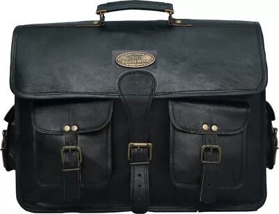 #ad Vintage Laptop Messenger Briefcase Bag Satchel Black Men#x27;s Buff Leather 18 Inch $60.16