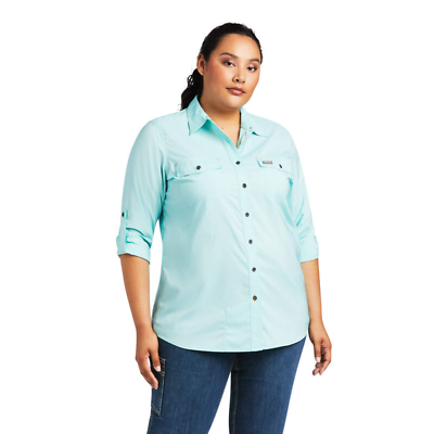 #ad Ariat® Ladies Rebar VentTEK Aqua Sky Heather Button Down Shirt 10039480 $39.97
