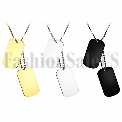#ad Men#x27;s Womens Stainless Steel Army Military ID 2 Dog Tag Pendant Chain Necklace $8.99