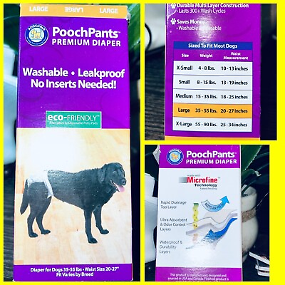 #ad PoochPants Premium Dog Diaper Large Female Wrap 35 55lbs. Waist 20 27” Brand New $16.00