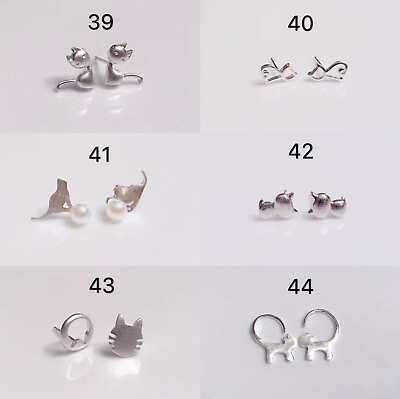 #ad 925 Sterling Silver Cat Kitty Dainty Stud Earrings Gift Box Free Shipping $9.98