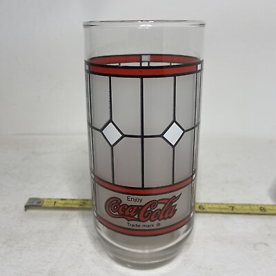 #ad Vintage Coca Cola Coke Drinking Glass Tiffany Style Frosted Stained $7.00